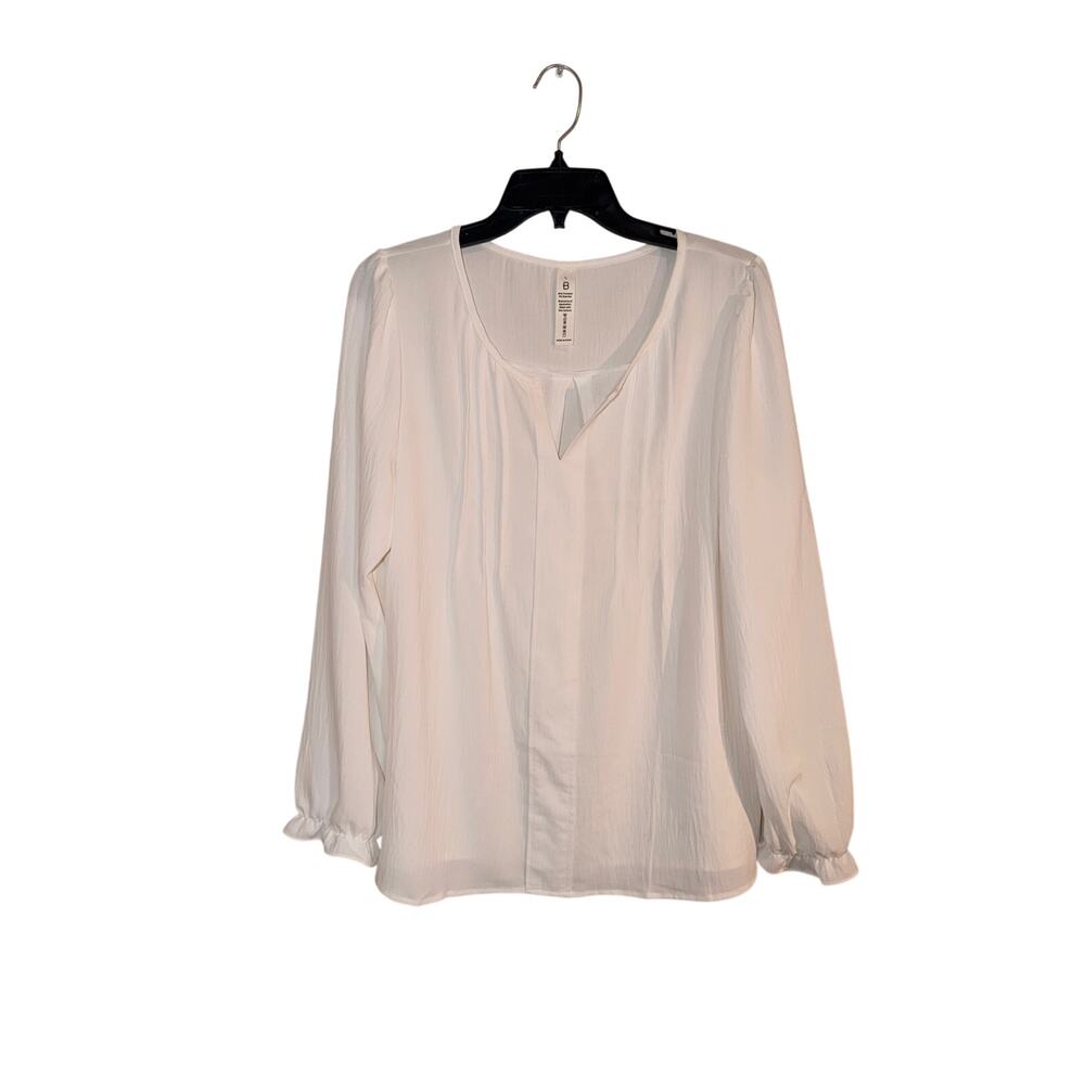 B Collection Women’s Large White Split Neck Long Sleeve Blouse Sheer Flowy Top